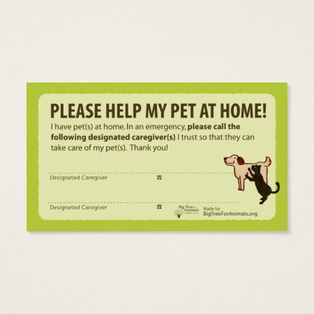 "help! I Have Pets At Home” Pet Alert Card