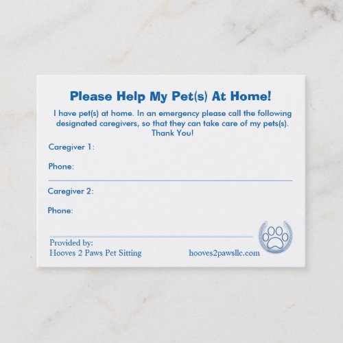 âœHELP I have Pets At Homeâ Pet Alert Card Large