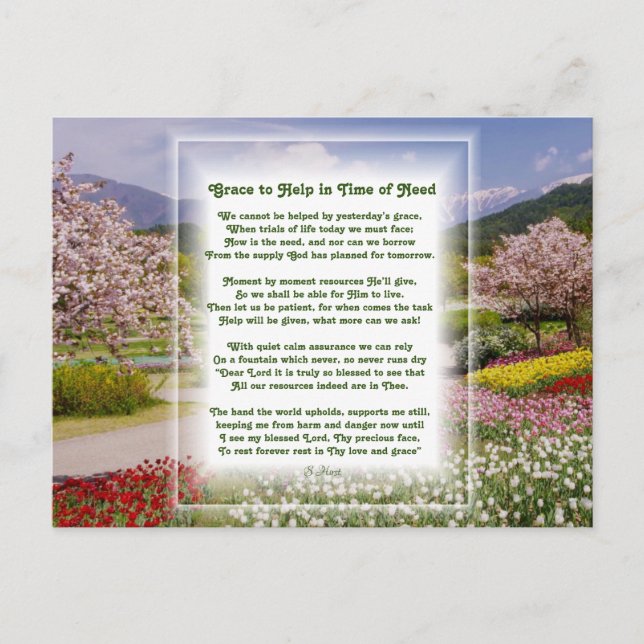 "Help in Time of Need" Christian poem   Holiday Postcard (Front)