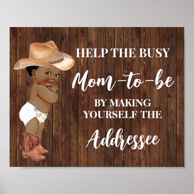 Help Mom Make Yourself Addressee AA Cowboy Shower Poster (Front)