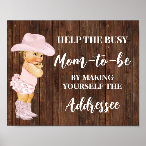 Help Mom Make Yourself Addressee Cowgirl Shower  Poster