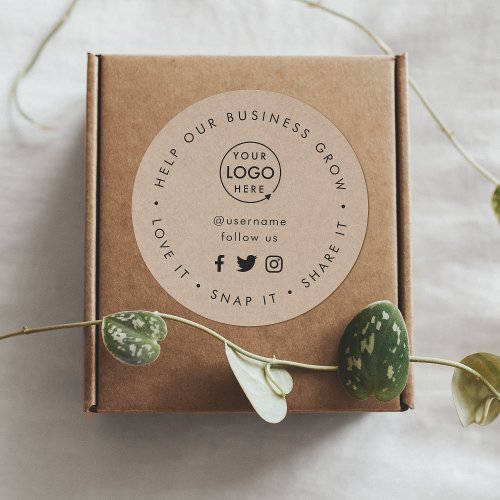 Help our Business Grow  Rustic Kraft Social Media Classic Round Sticker