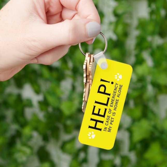 Help pet home alone emergency contact personalized keychain (Hand)