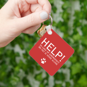Help pet home alone emergency contact personalized keychain