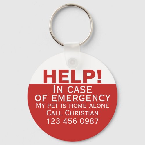 Help pet home alone emergency contact personalized keychain