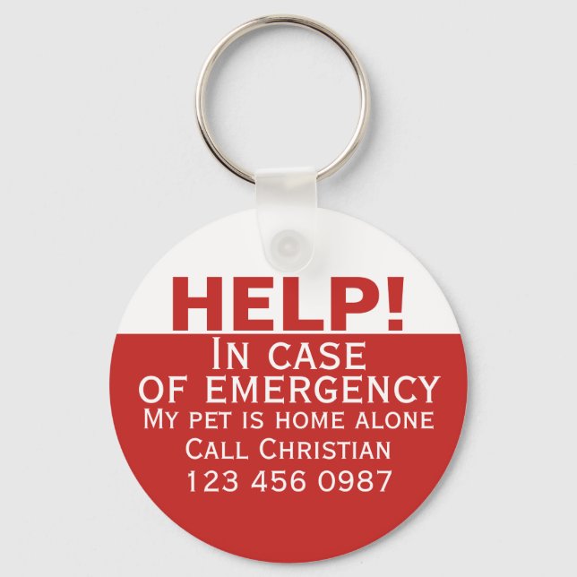 Help pet home alone emergency contact personalized keychain (Front)