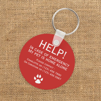 Help pet home alone emergency contact personalized keychain