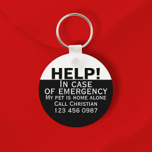 Help pet home alone emergency contact personalized keychain