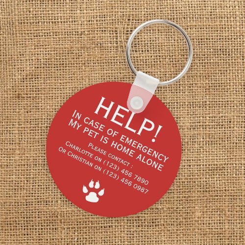 Help pet home alone emergency contact personalized keychain