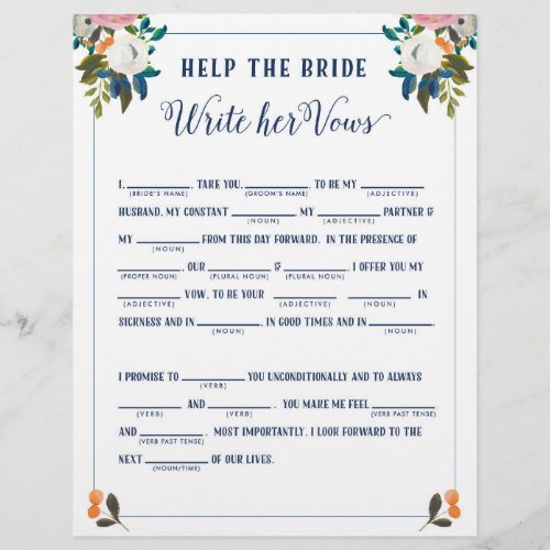 Help the Bride Write Her Vows Bridal Shower Game