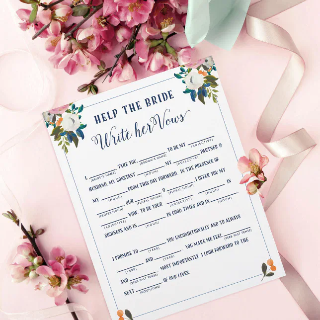 Help the Bride Write Her Vows Bridal Shower Game
