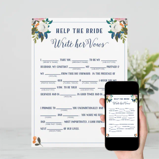 Help the Bride Write Her Vows Bridal Shower Game Invitation | Zazzle