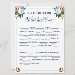 Help the Bride Write Her Vows Bridal Shower Game Invitation | Zazzle