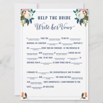 Help the Bride Write Her Vows Bridal Shower Game Invitation | Zazzle