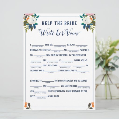 Help the Bride Write Her Vows Bridal Shower Game Invitation | Zazzle