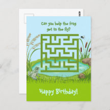 Help the frog get to fly Maze Birthday Postcards