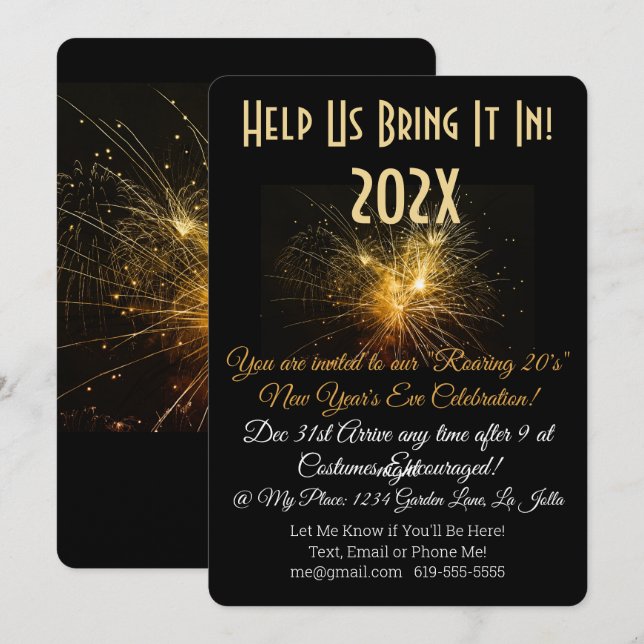 Help Us Bring It In Roaring 20's New Year Invitati Invitation (Front/Back)