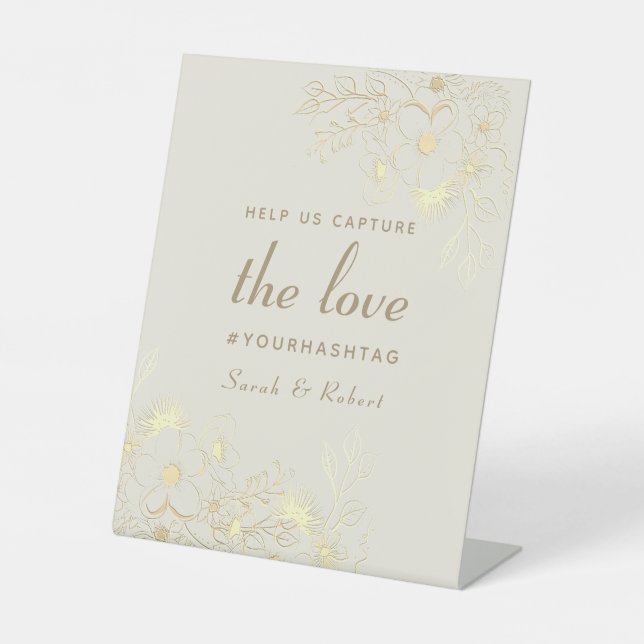 Help Us Capture The Love Gold Wedding Pedestal Sign (Front)