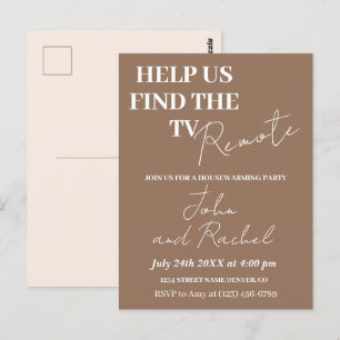 Help us find the TV remote fun housewarming party Postcard