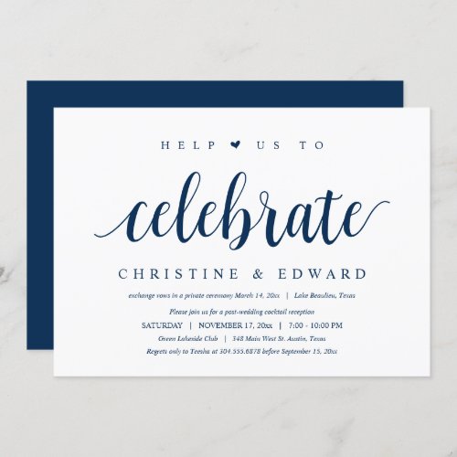 Help us to celebrate Modern Post Wedding Elopement Invitation