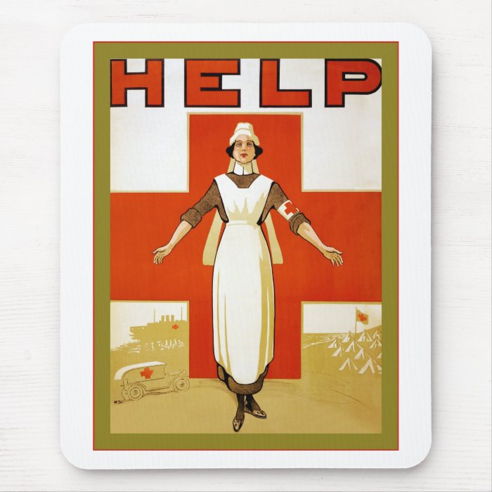 Help ~ Vintage Nurse ~ World War 1 Mousepads