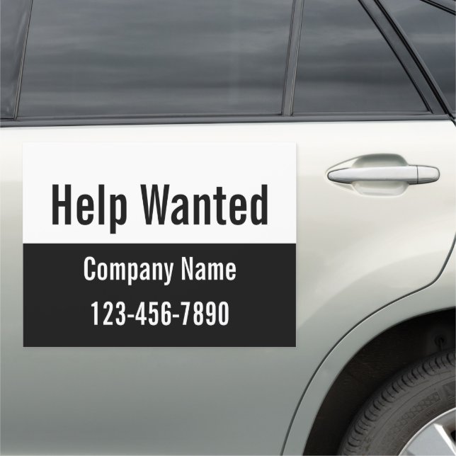 Help Wanted Black White Company Name Phone Number Car Magnet (In Situ)