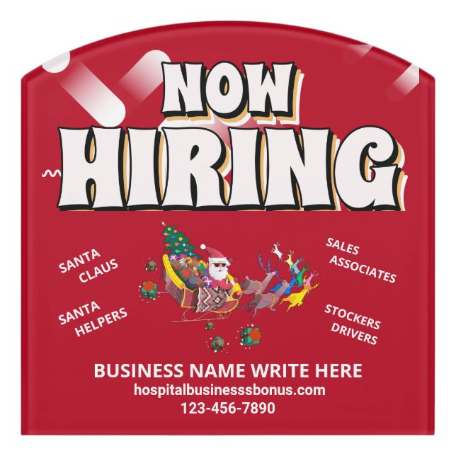 Help Wanted Hiring Now Christmas Holidays Custom  Door Sign (Contour Front)