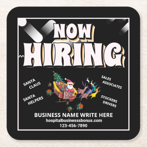 Help Wanted Hiring Now Christmas Holidays Custom Square Paper Coaster