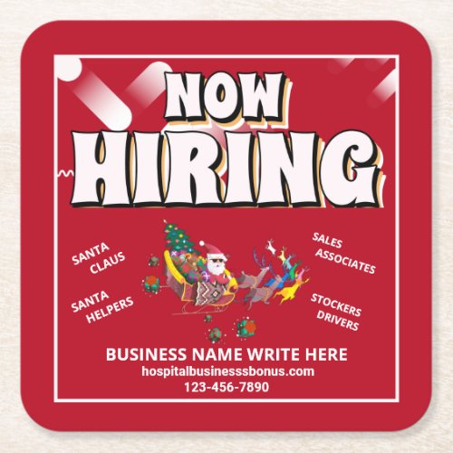 Help Wanted Hiring Now Christmas Holidays Custom Square Paper Coaster