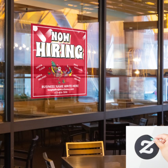 Help Wanted Hiring Now Christmas Holidays Custom  Window Cling (Restaurant Window)
