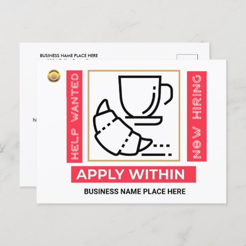 Help Wanted Now Hiring Apply Logo Custom  Postcard