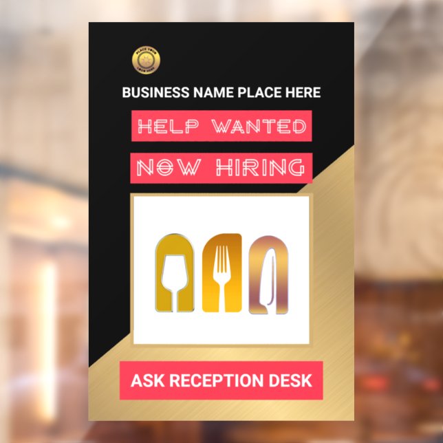 Help Wanted Now Hiring Apply Logo Custom  Window Cling (Sheet 2)