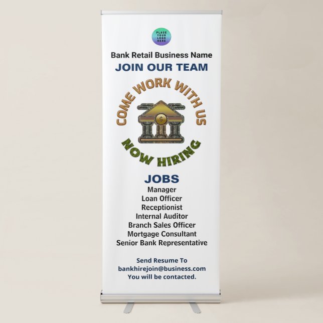 Help Wanted Now Hiring Business Logo Custom Retractable Banner (Front)