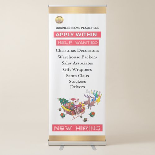 Help Wanted Now Hiring Christmas Holidays Custom Retractable Banner