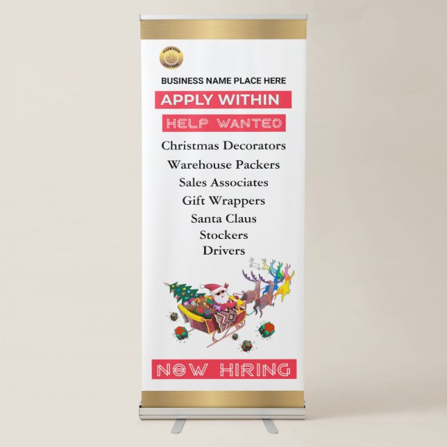 Help Wanted Now Hiring Christmas Holidays Custom Retractable Banner (Front)