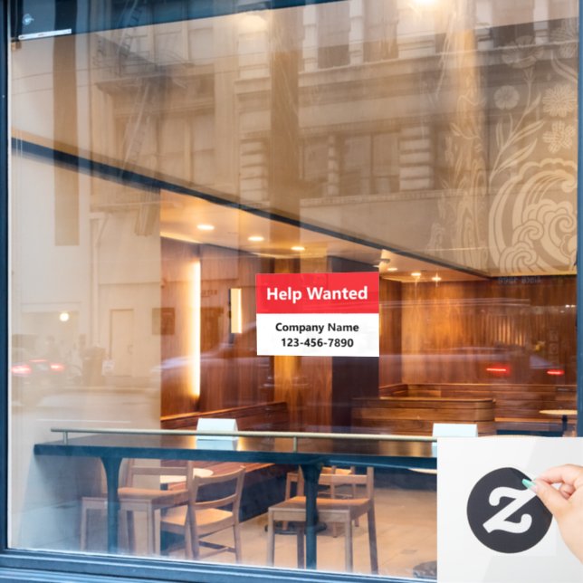 Help Wanted Red & White Company Name Phone Number Window Cling (Cafe Window)