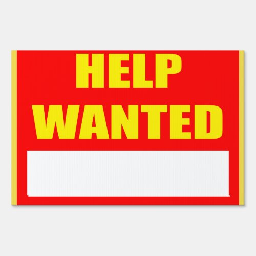 HELP WANTED _ YELLOW FONT ON RED SIGN BACKGROUND
