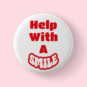 Help With A Smile Red & White Text Badge/ Button