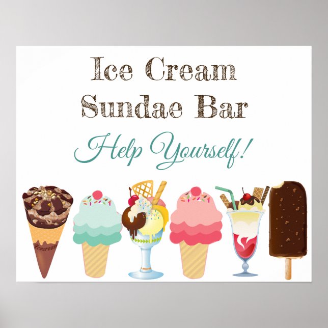Help Yourself Ice Cream Sundae Bar Poster Sign (Front)