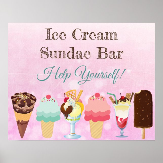 Help Yourself Ice Cream Sundae Bar Poster Sign (Front)