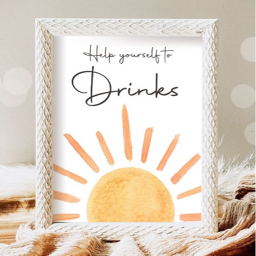 Help Yourself to Drinks Boho Sunshine Birthday Poster