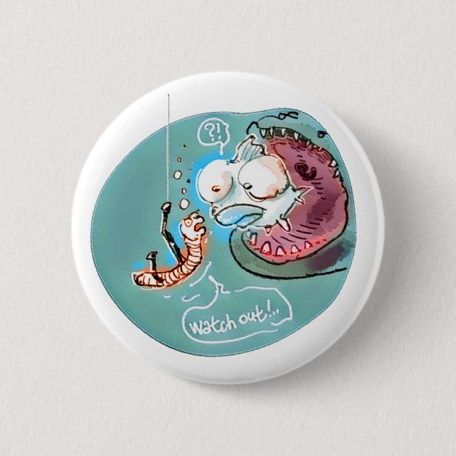 helpful fishbait earthworm funny cartoon pinback button (Front)