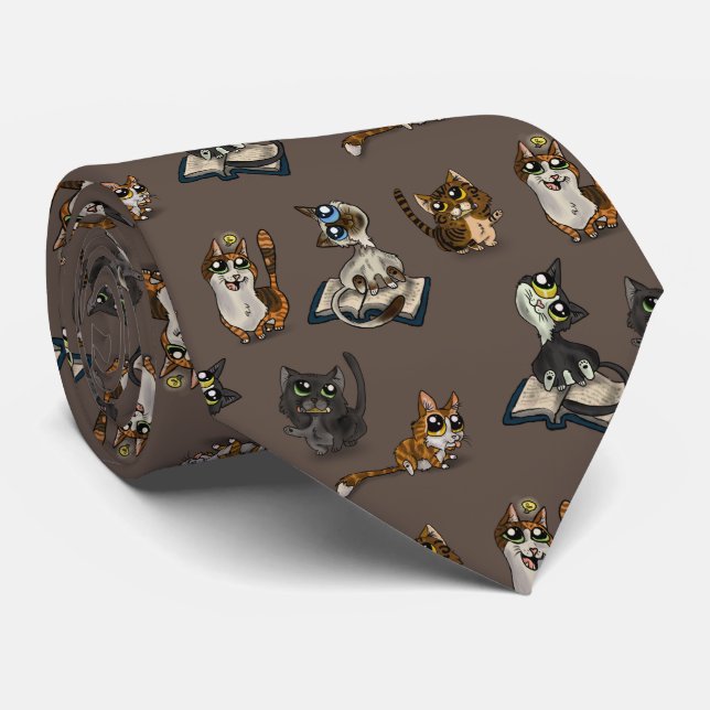 Helpful Study Cats Neck Tie (Rolled)
