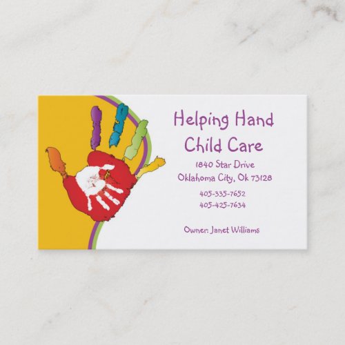 Helping Hand Child Care Business Card