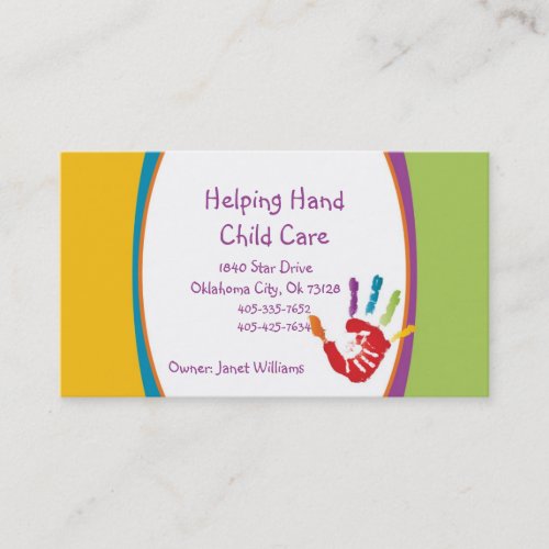 Helping Hand Child Care Business Card