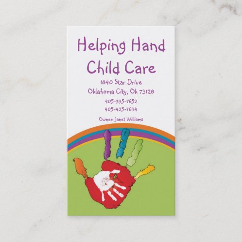 Helping Hand Child Care Business Card