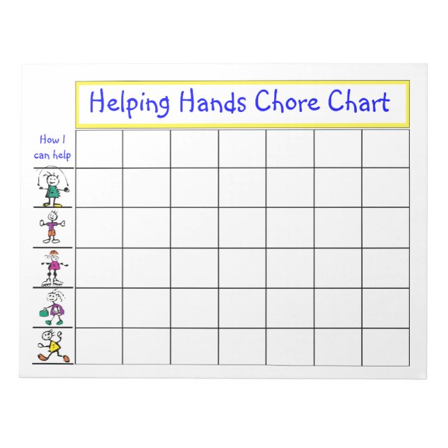 Helping Hands Chore Chart with kid stick figures Notepad (Front)