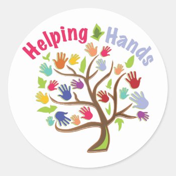 Helping Hands Classic Round Sticker by Windmilldesigns at Zazzle