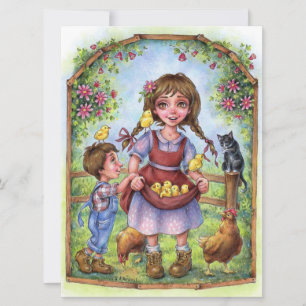 Helping Hands Farm Kids Garden Cat Chicks Art Card