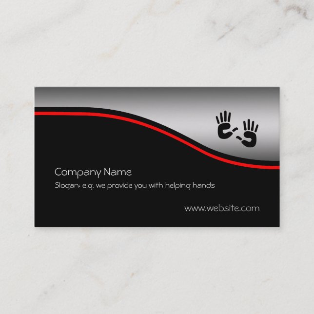 Helping Hands, red swoosh, metallic-effect Business Card (Front)